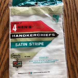 Vintage Kmart Mens Handkerchiefs White Satin Striped 4 16x16" Cotton